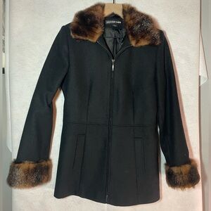 Weather Tamer Pea Coat Faux Fur 100% Wool Black Women’s Small